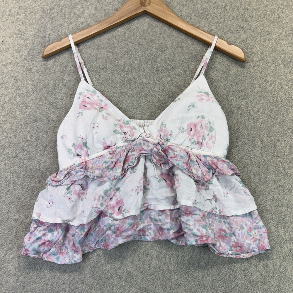 Hollister Women's Floral Tiered Ruffle Crop Cami Top Size XS